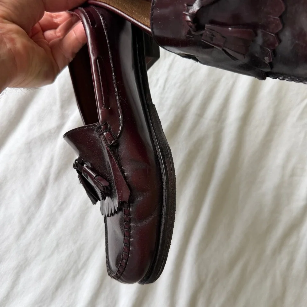 GH Bass Layton Burgundy Leather Kiltie Tassel Loafers Mens 10 D Slip On Shoes